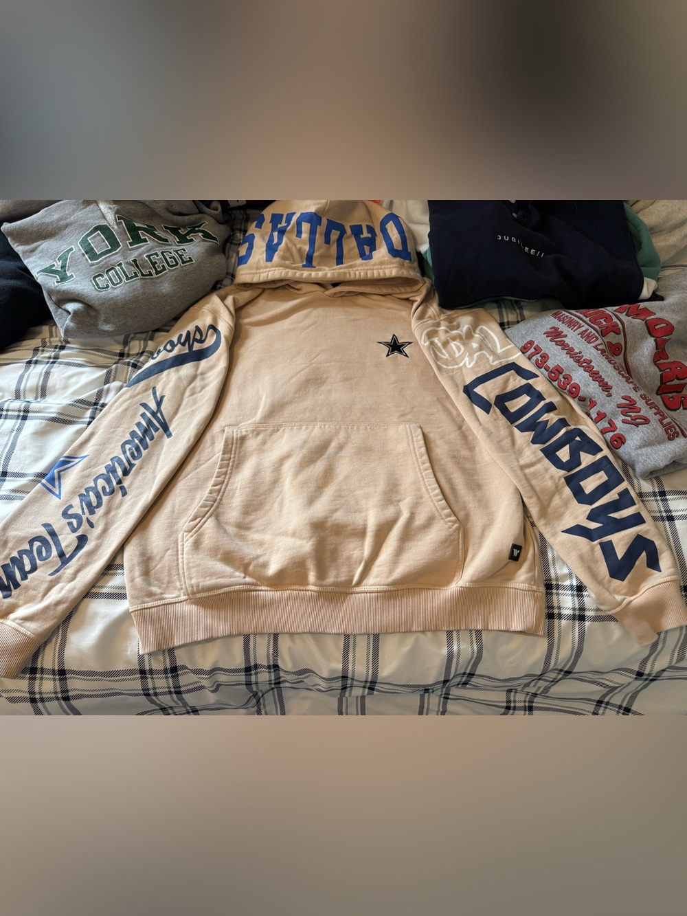 Cowboys Graphic Beige Pullover Hoodie - Women's Casual Sweatshirt
